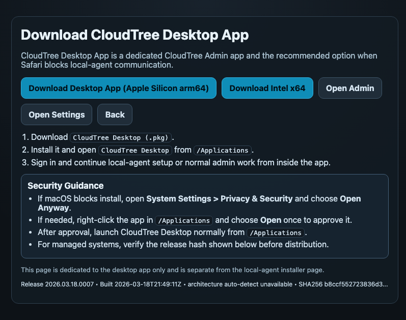 Desktop app download page.